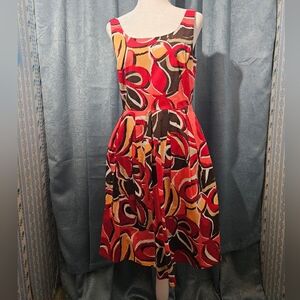 Cato Women’s, Red, & Brown Abstract Print Sleeveless Dress - Size 6 - EUC